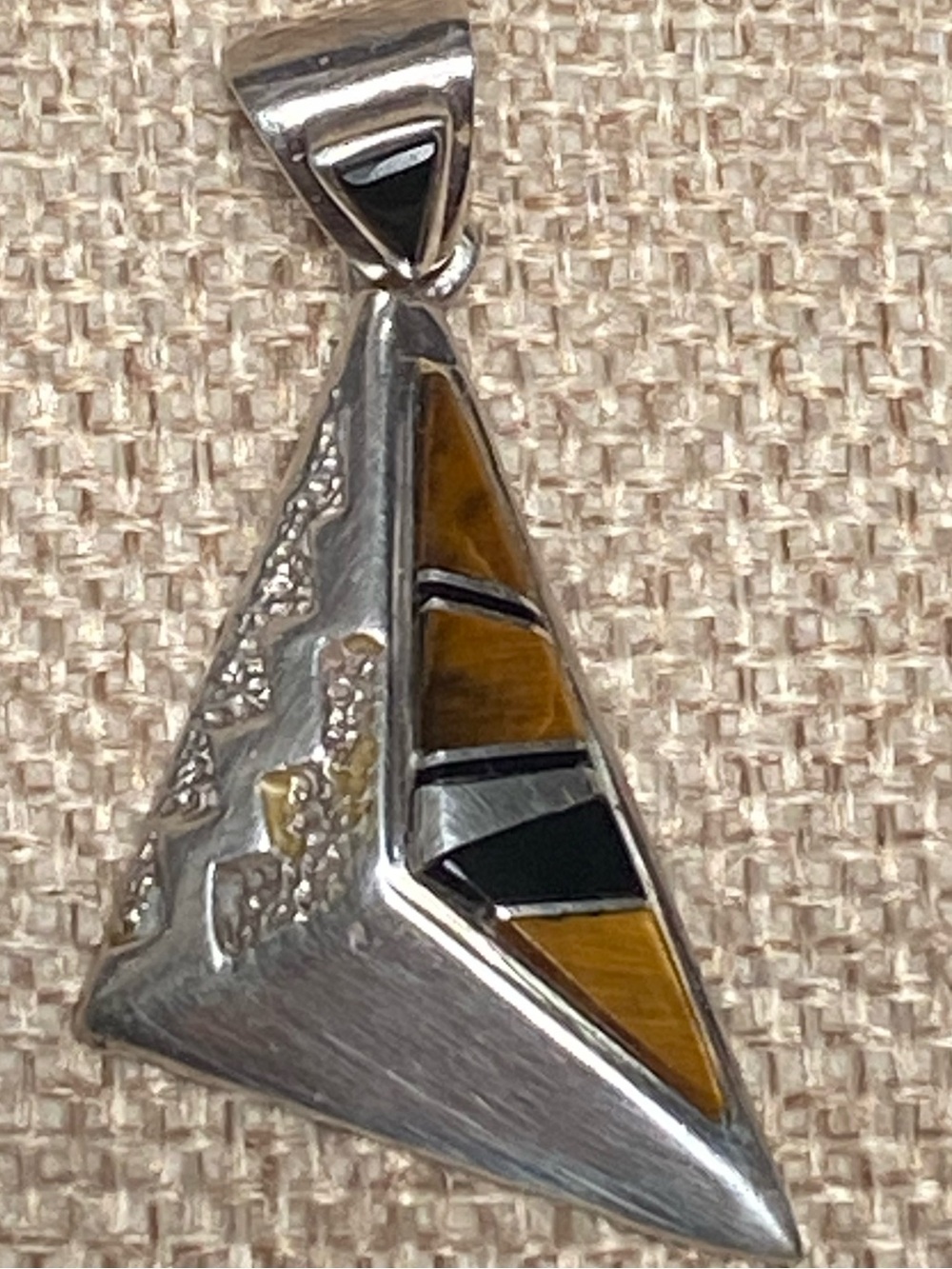 Rick Tolino Navajo Sterling Silver Tiger Eye Onyx Mosaic Inlay Pendant